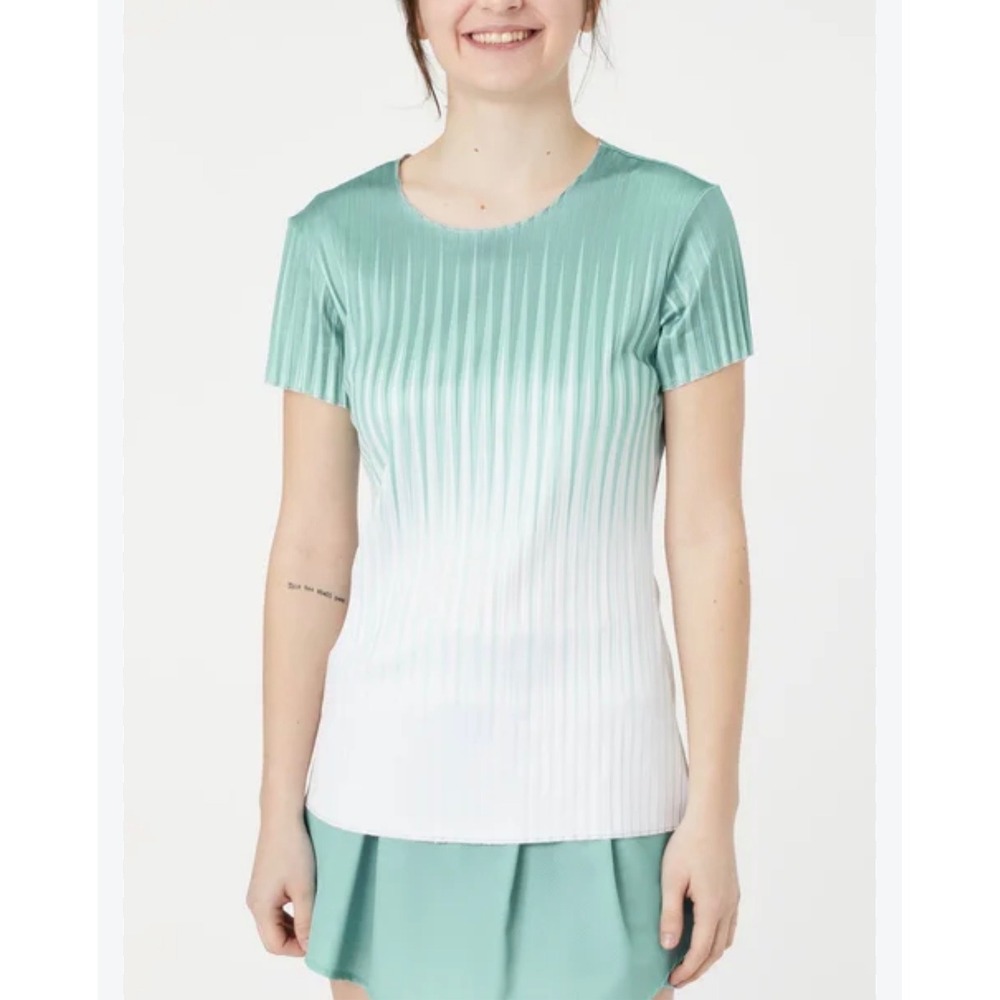 K-Swiss Womens Teal White Ombre Ribbed Tennis Pickleball Athletic Top Medium